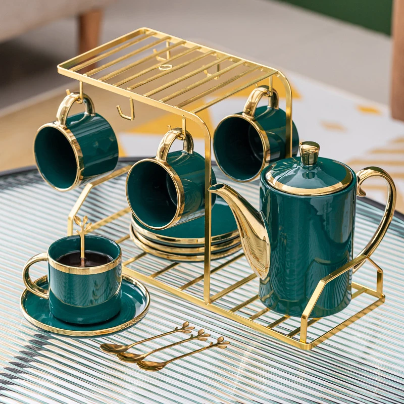 Luxury Drinkware Golden Handle Espresso Coffee Tea Ceramic Cup with Stand
