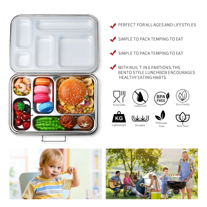 2022 Aohea  lanch box Lunch Box Sealed Leakproof High Capacity Food Container 2 5 Compart Steel Metal Tiffin Bento Lunch Box supplier