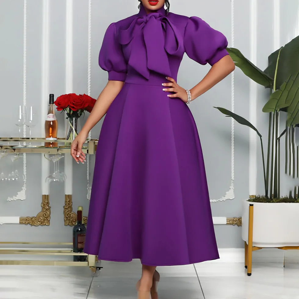 Hotsale V-neck Elegant African Women Pleated Dress Solid Color Plus ...