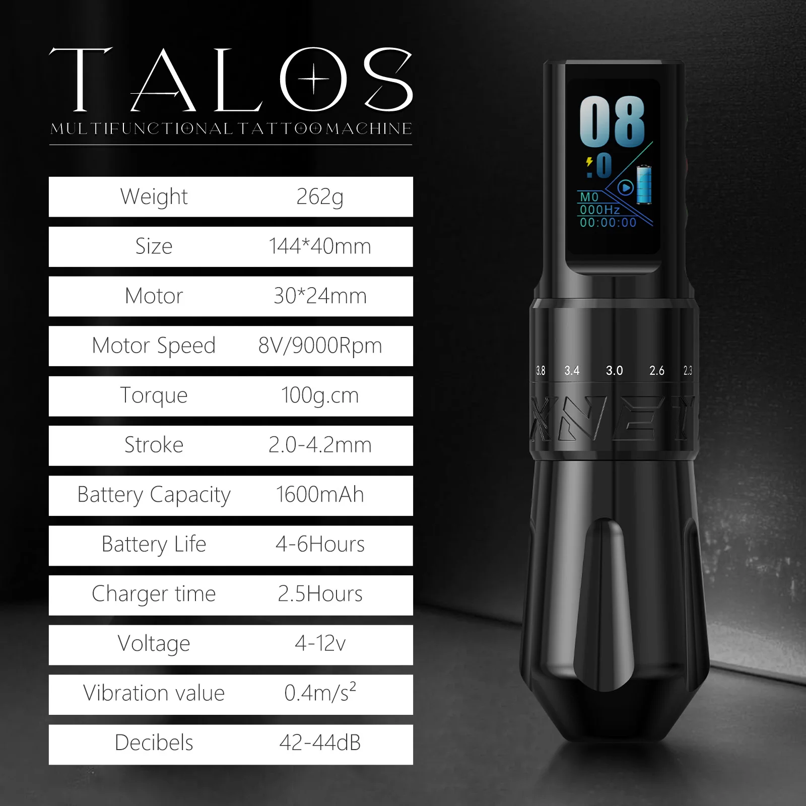 XNET Talos Tattoo Gun - Powerful, Portable, Adjustable Stroke