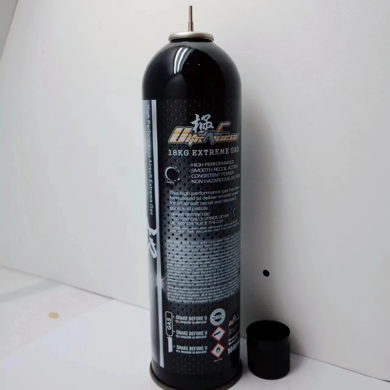 初速アップ ウルトラフォース 極18kgブラックガス1本 Ultra Force ULTRAFORCE BLACK GAS - High Performance Airsoft Gas 600ml