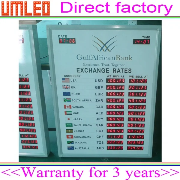 Custom Made Electronic Currency Exchange Rate Display Board