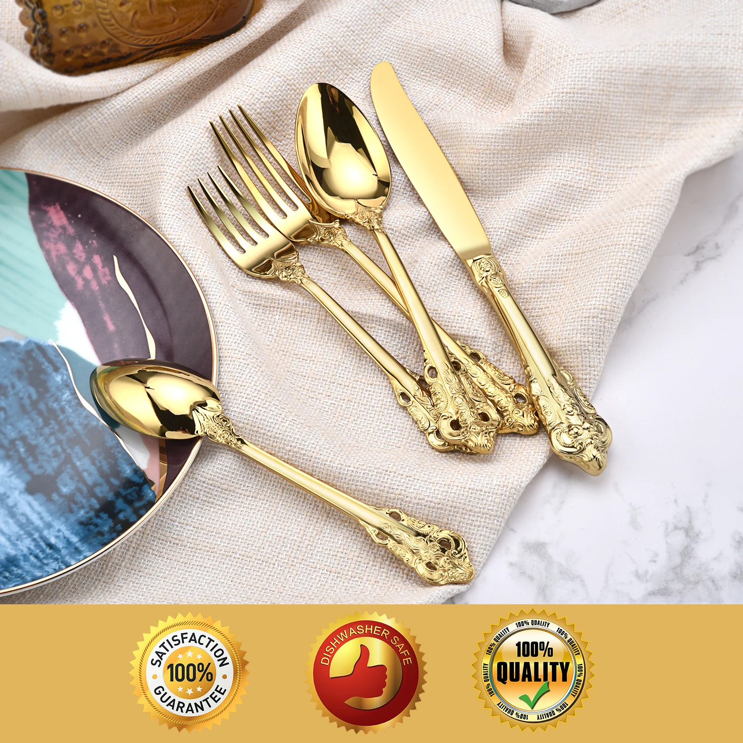 เครื่องเงินสแตนเลสสตีลช้อนและชุดส้อมตกแต่งงานแต่งงานย้อนยุคโรงแรมมีด 13