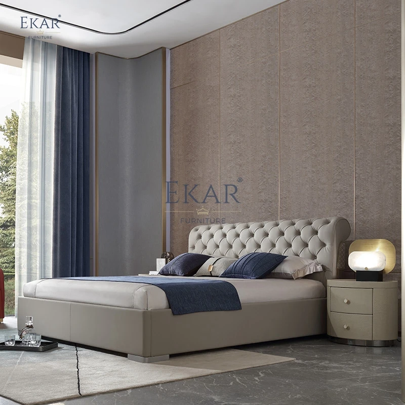 product new design modern bedroom furniture half leather wood veneer bedroom bed-59