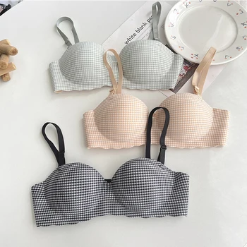 wire free bras for teenagers thin plaid push up young women underwear tops bralette