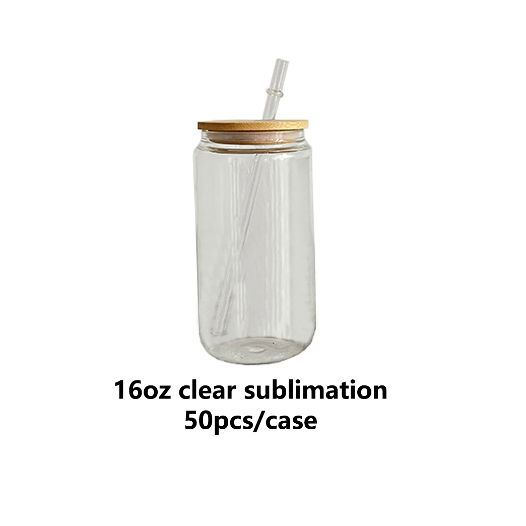 Print On Demand 16 oz Can Glass With Bamboo Lid and Straw CLEAR – DanniBe  Collection