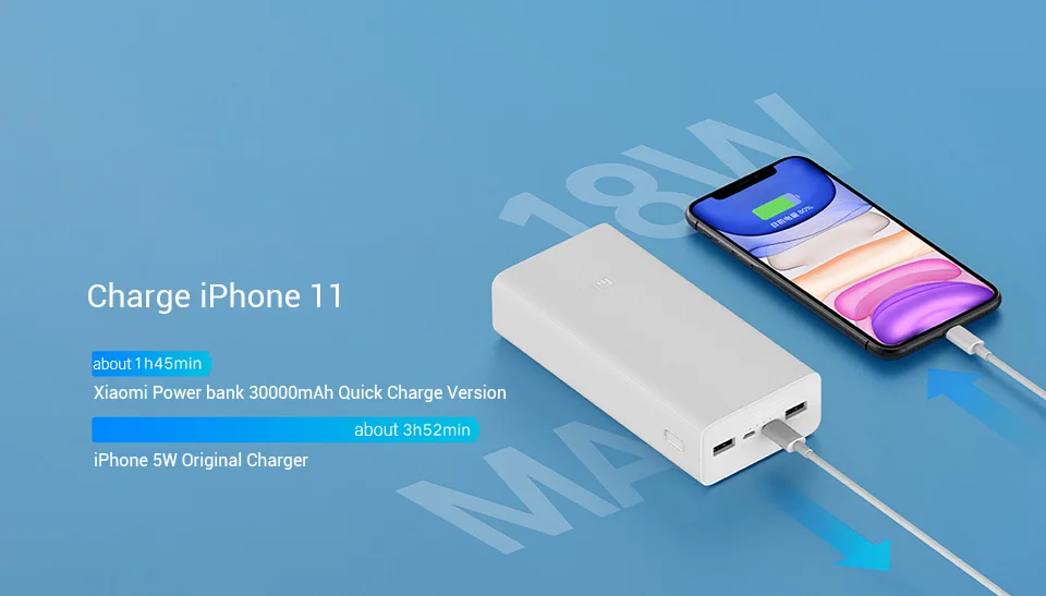Mi Power Bank 30000mAh PB3018ZM USB Type C 18W Fast Charging Portable  Xiao Mi Powerbank 30000 External Battery Powerbank