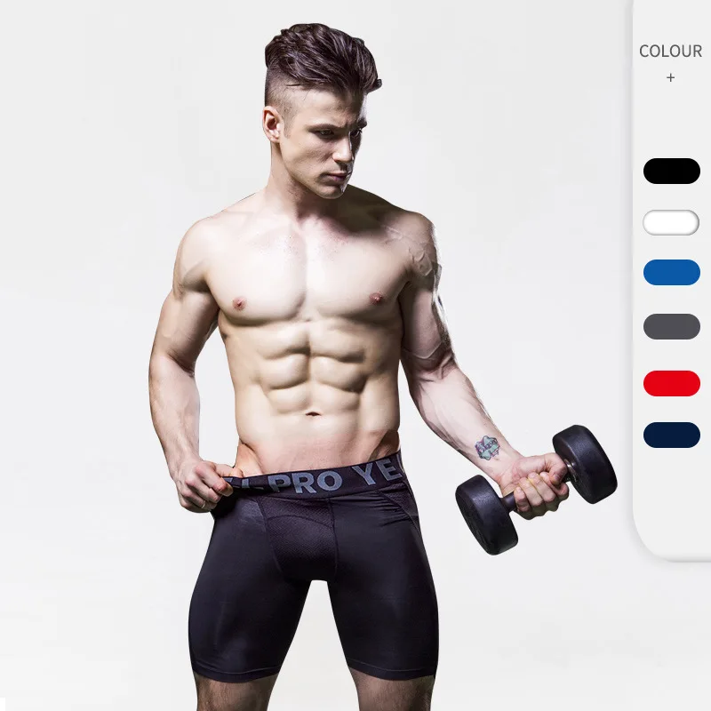 Customizable Men's Polyester Gym Compression Shorts Stock Boxers Knitted Fabric Sports Fitness Swim Underwear Private Label