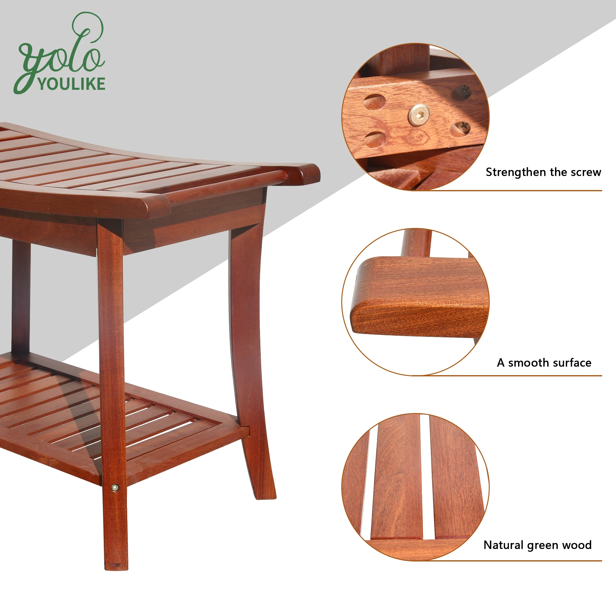 Heavy Duty Teak Solid Wood Shower Bench Shelf Bath Seat Chair With Foot