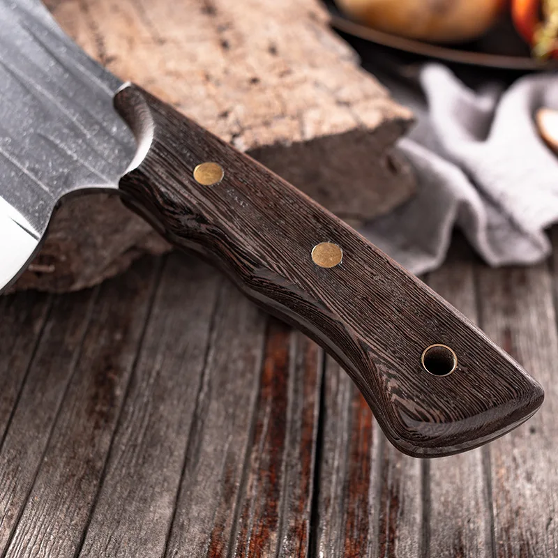High Quality Chef Kitchen Cleaver Forged Steel Butcher Knife with Wood Handle for Bone and Meat Chopping