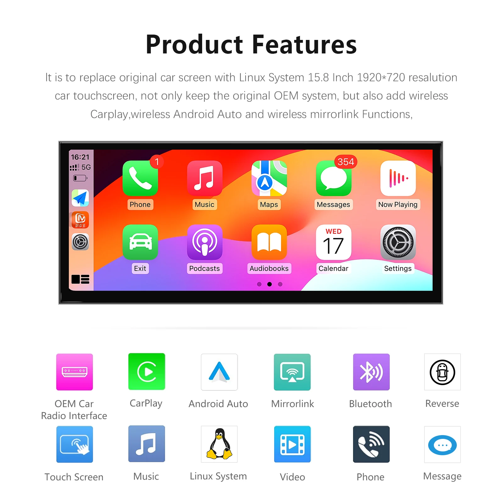 Ultraschmales 15,8-Zoll-Linux-Autoradio für BMW 3er E60 E61 E63 E64 5er E90 E91 E92 E93 mit kabelloser CarPlay- und Android Auto-Unterstützung_voghion.com