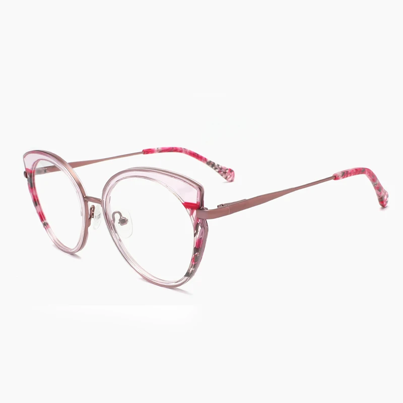 WAM-EM2087 New Factory Woman Lady Metal Mix Acetate Cat Eye Eyeglasses Frames for All Face Spectacles Eyewear with Spring Temple