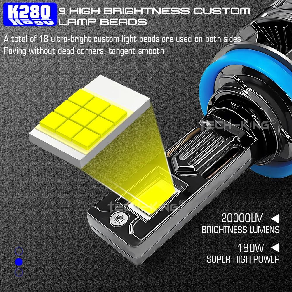 TECH-KING Customized 12V 180W 30000LM White car H1 H4 H7 H8 9005 HB3 9006 HB4 9012 Super Bright H11 LED Auto Headlight Bulb