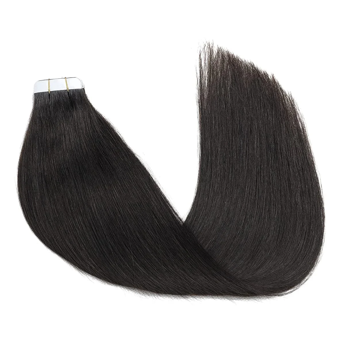 Fita reta em extensões de cabelo humano preto natural #1B Remy cabelo pele sem costura trama fita extensões mulheres_voghion.com