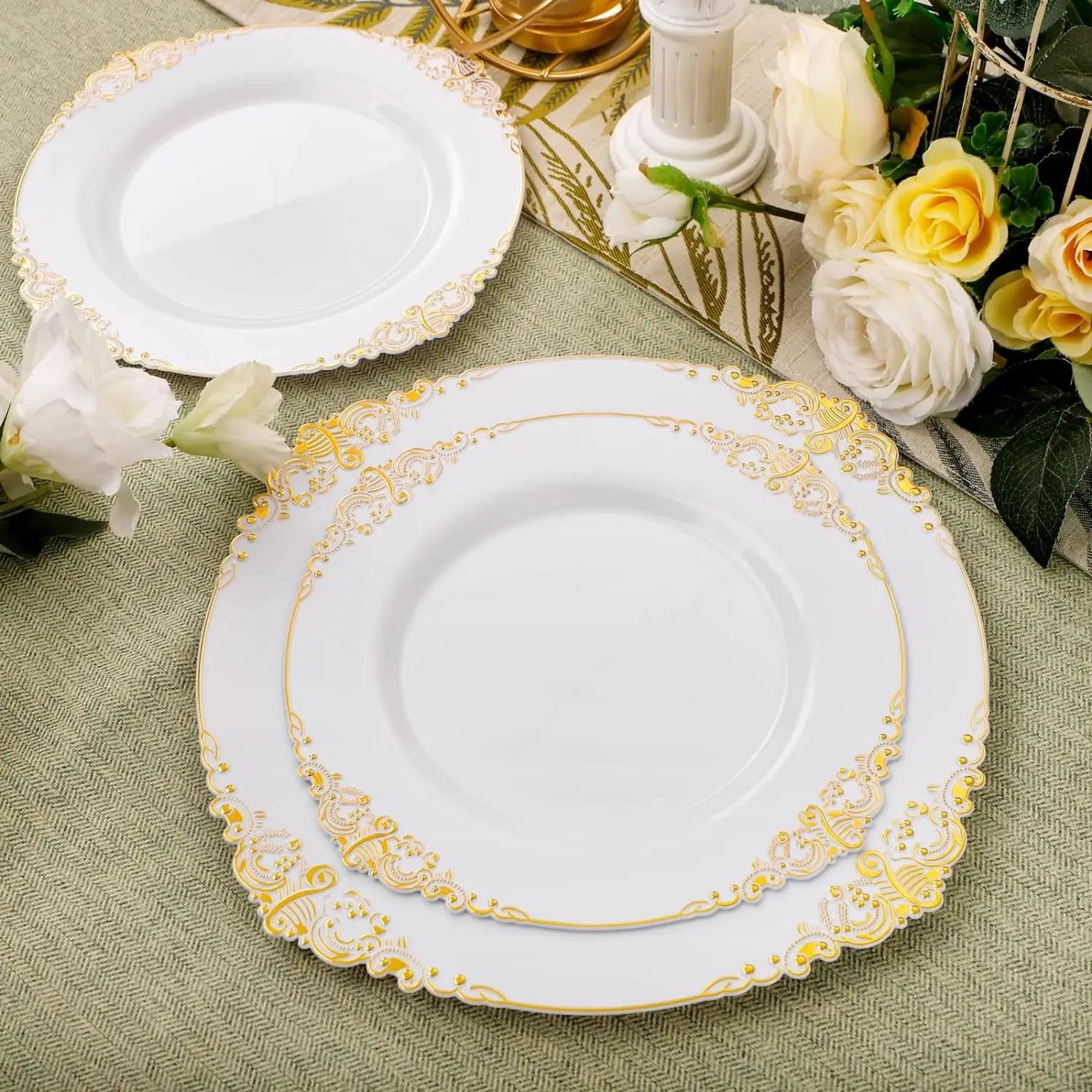 Dinnerware Set Gold Trimmed Paper Plates Party Plates 150PCS