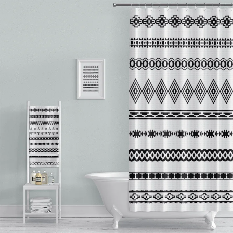 Summer Anne's Boho Digital Printed Waffle Grid Shower Curtain Bohemian Style Bathroom Waterproof Shower Curtains