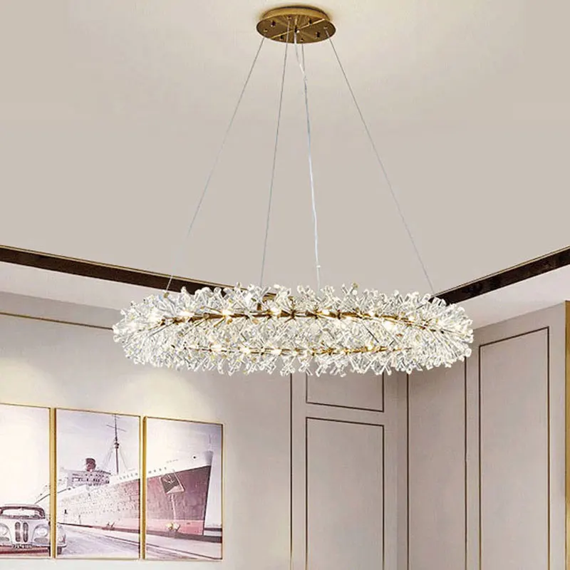Single Double Layer Round Personality Light Luxury Garland Creative Hotel Hall Duplex Villa Decorative Ring Crystal Chandelier