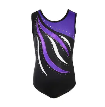 Deep Purple Amethyst Sleeveless Girls Gymnastics Leotards with Rhinestones Performance Wear for Ballet for Children