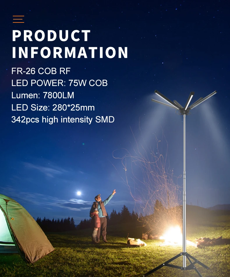 Conpex Dc 12v Dual Color Telescopic Rod Portable Power Bank Lantern Led