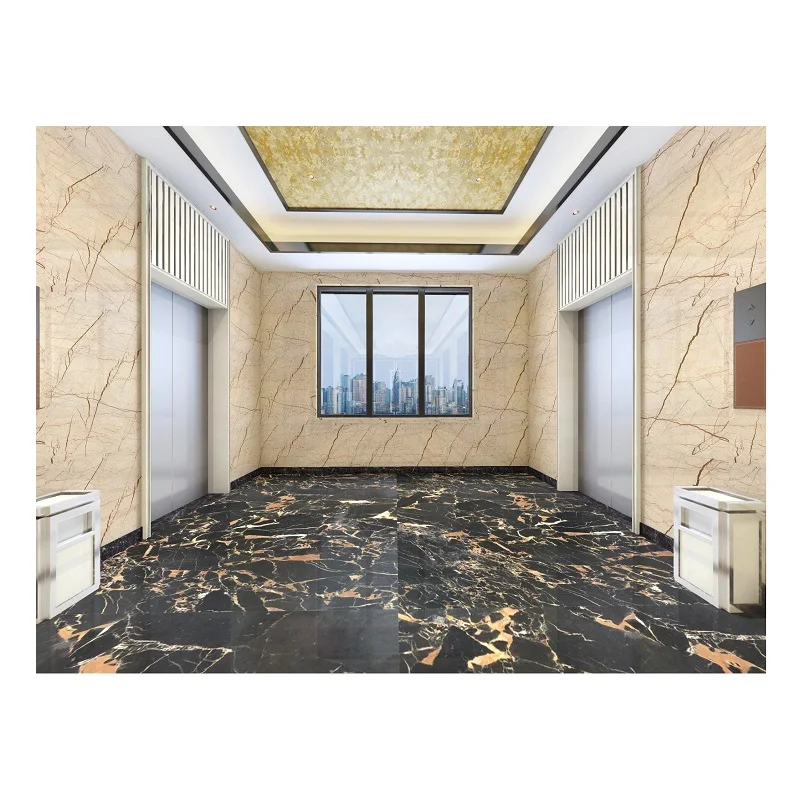 Custom Project Luxury Hotel Lobby Black Gold Vain Marble Floor Tile