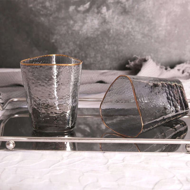 New Arrival Triangular Shape Glass Set Crystal Clear Wine & for Champagne Tumbler Collection in Grey Small MOQ Elegant Goblets