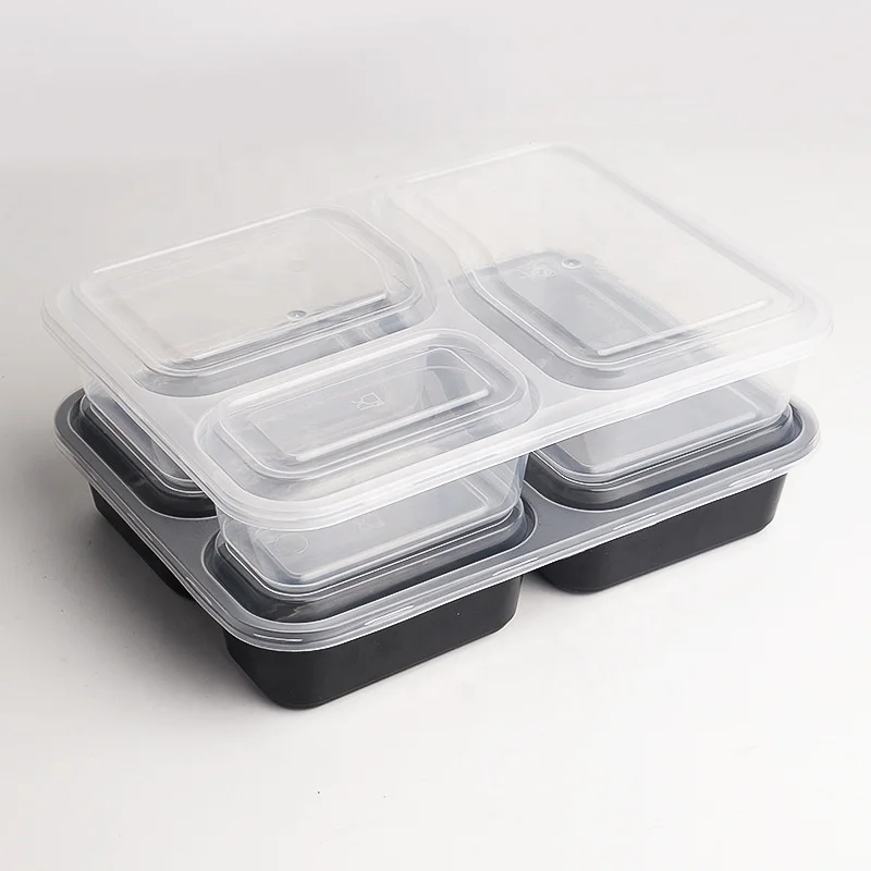 Black 1000 Ml 3 Compartment Plastic Food Container Disposable Takeout Lunch Box With Clear Cover Buy Takeout Lunch Box Food Container With Cover 3 Compartment Food Box Product On Alibaba Com