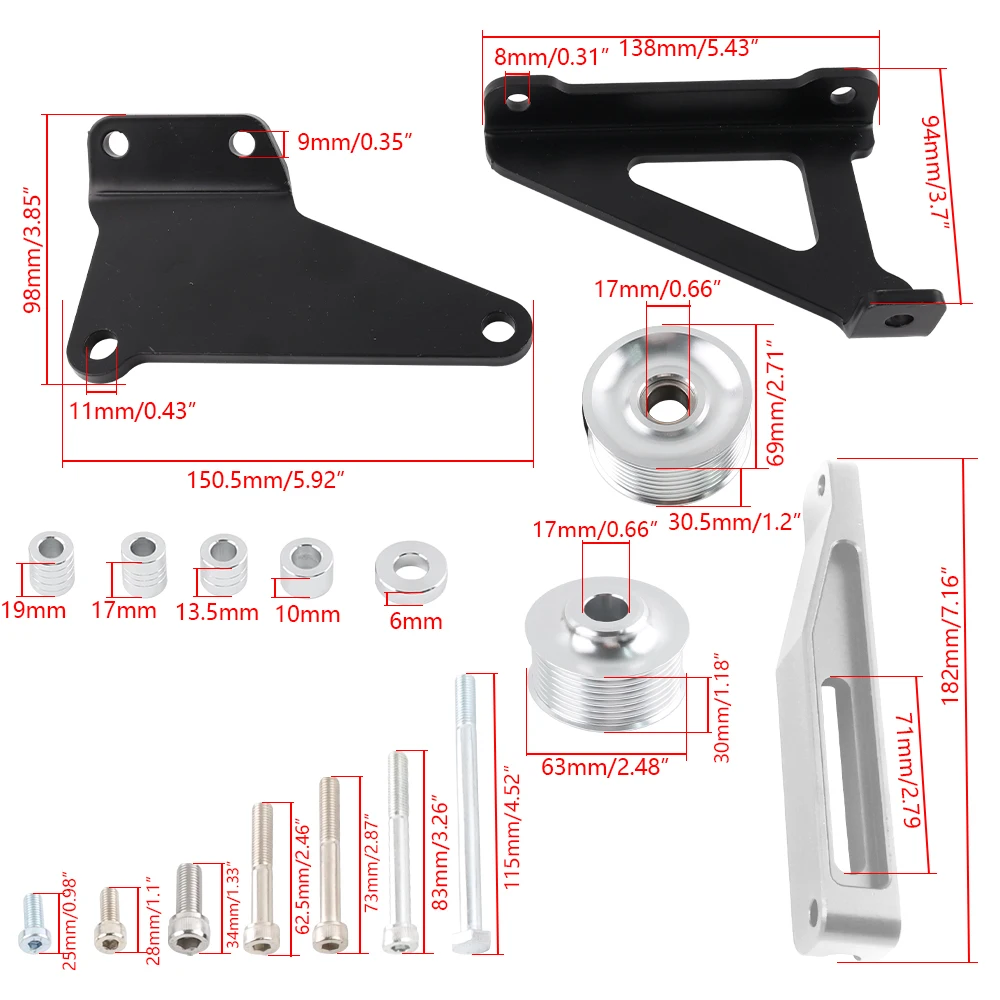 Davao K-Swap Idler Pulley Kit For Honda/Acura K20 K24 – A/C & P/S Eliminator (Silver, Timing Belt Type)-707335