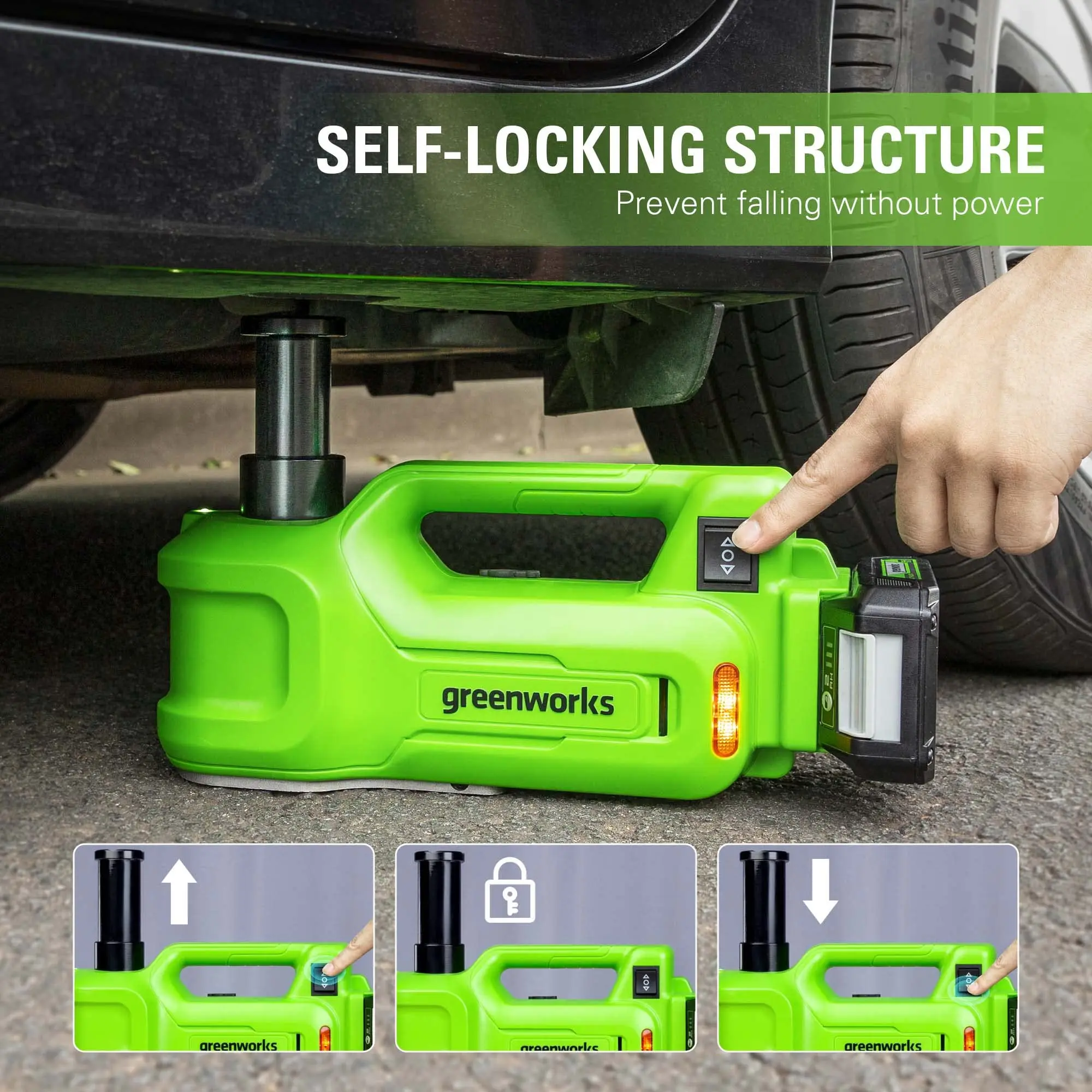 Greenworks 24V Cordless Car Jack 3 Ton Max Loading for Vehicle Weight