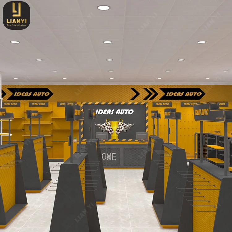 New Auto Parts Shop Design Grid Wire Modular Shelving Auto Parts Display Stand for Car Accessories