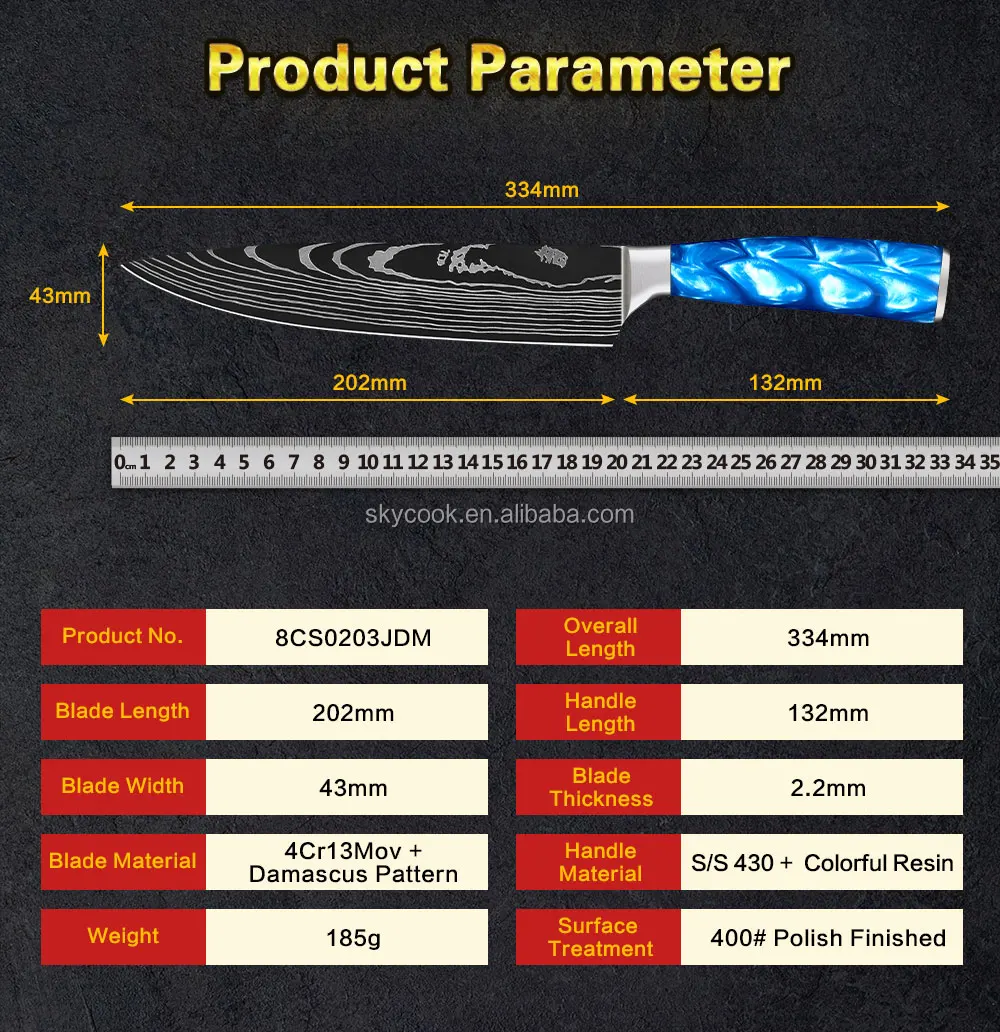 Sapphire Blue Resin Handle Japanese Damascus Knives Set Chef Knifes Set