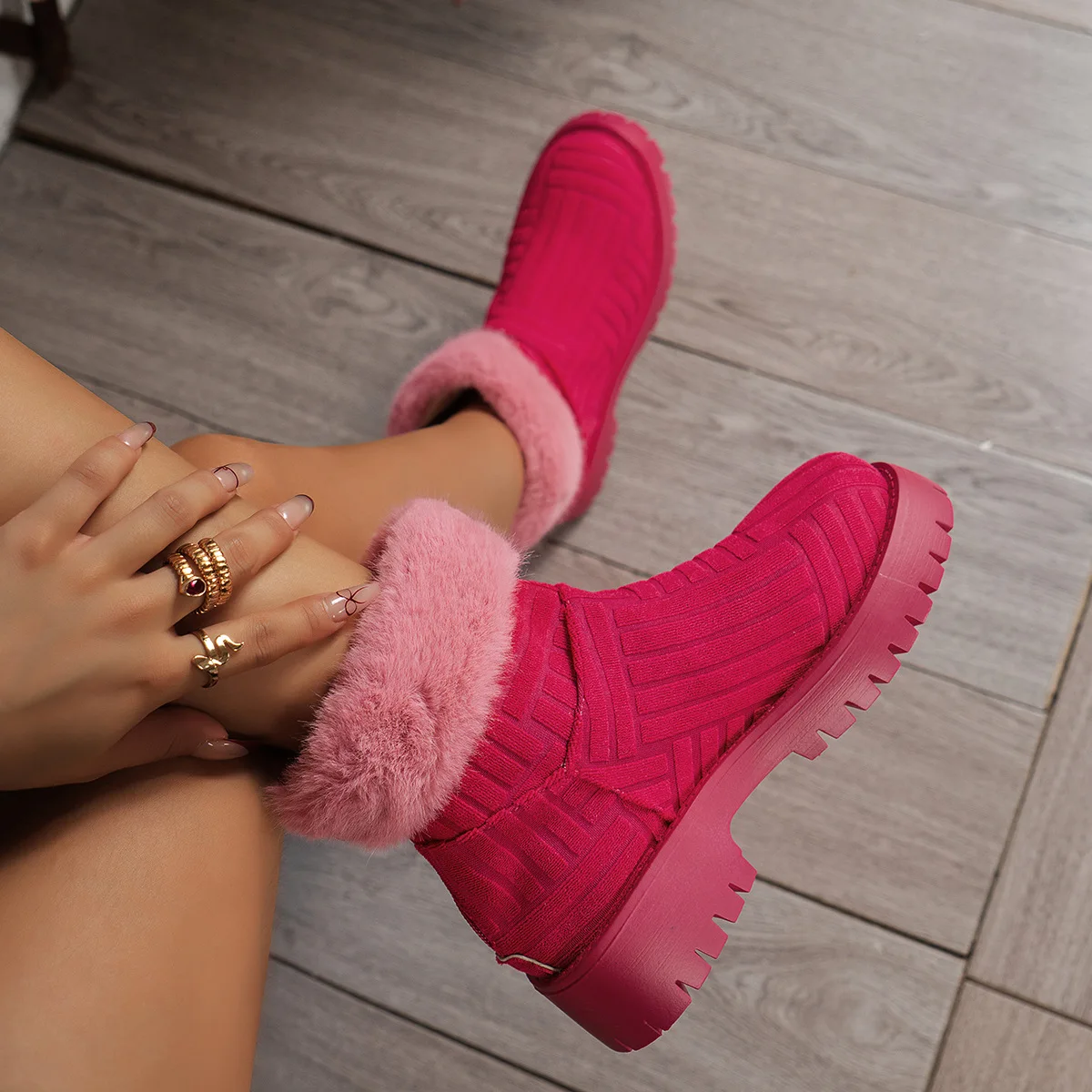 2025 Style Waterproof European Winter Boots for Women Fall Shoes PU Cloth Rubber Ankle Flat Zip Fashion Platform Autumn Summer