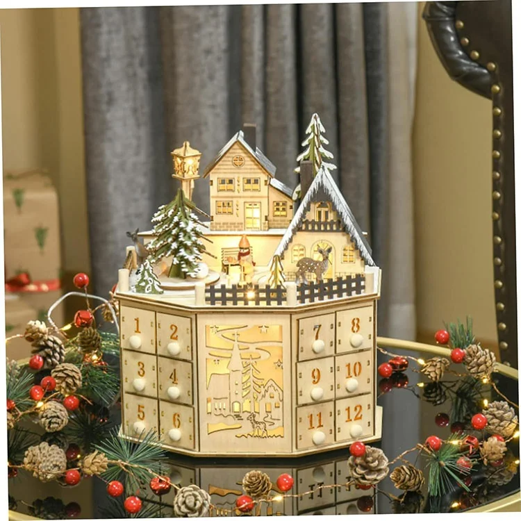 新品 クリスマス デコレーショングッズ 木製 アドベントカレンダー LED