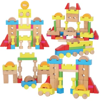 Colorful Educational Toys Wood custom rainbow city building blocks educational wooden block sets