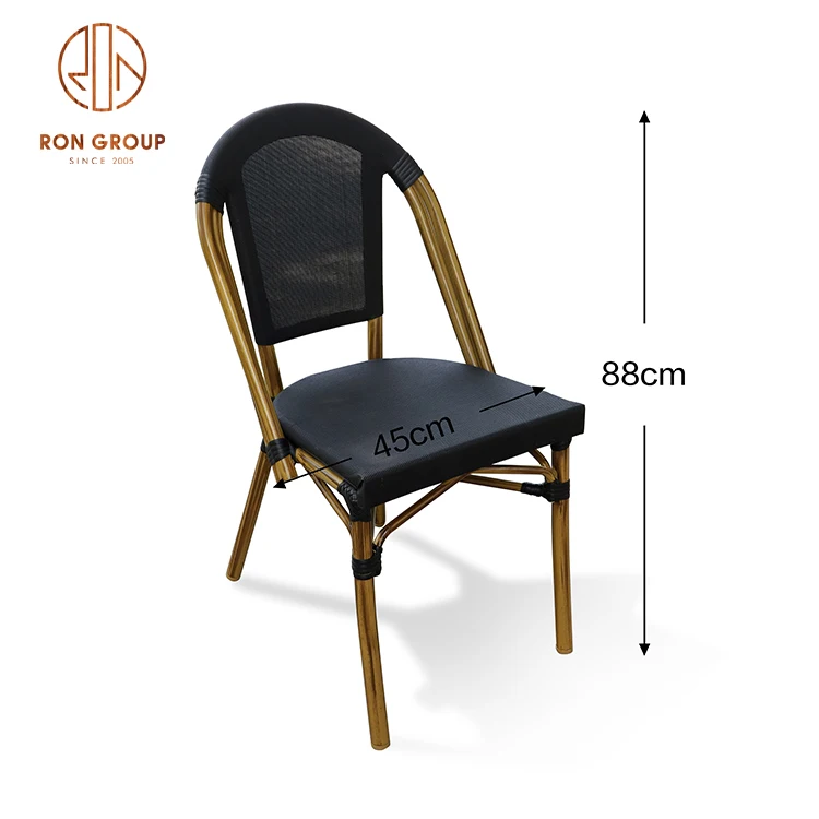 Factory Direct Sale Outside Garden Patio Cushion Restaurant Dining Furniture Stacking Black Rattan French Bistro Chairs