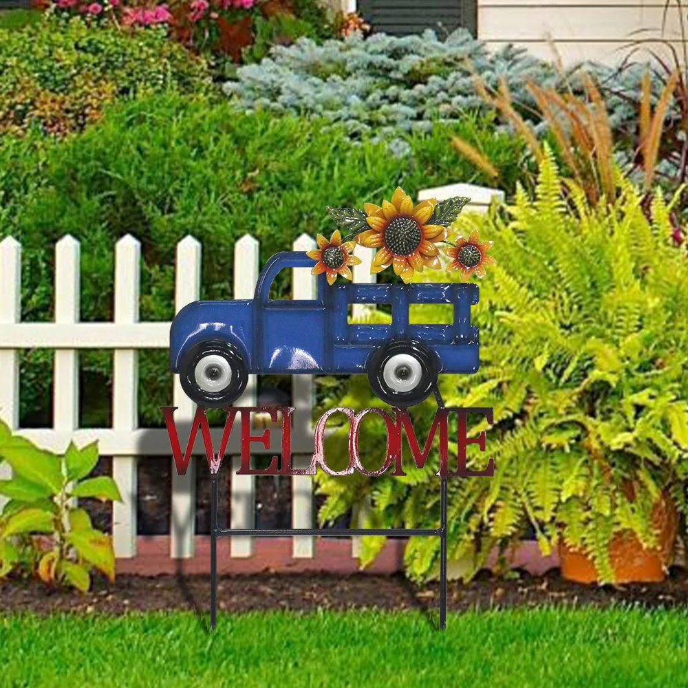 Outdoor Waterproof  Welcome  HarvestMetal Art Car Stake