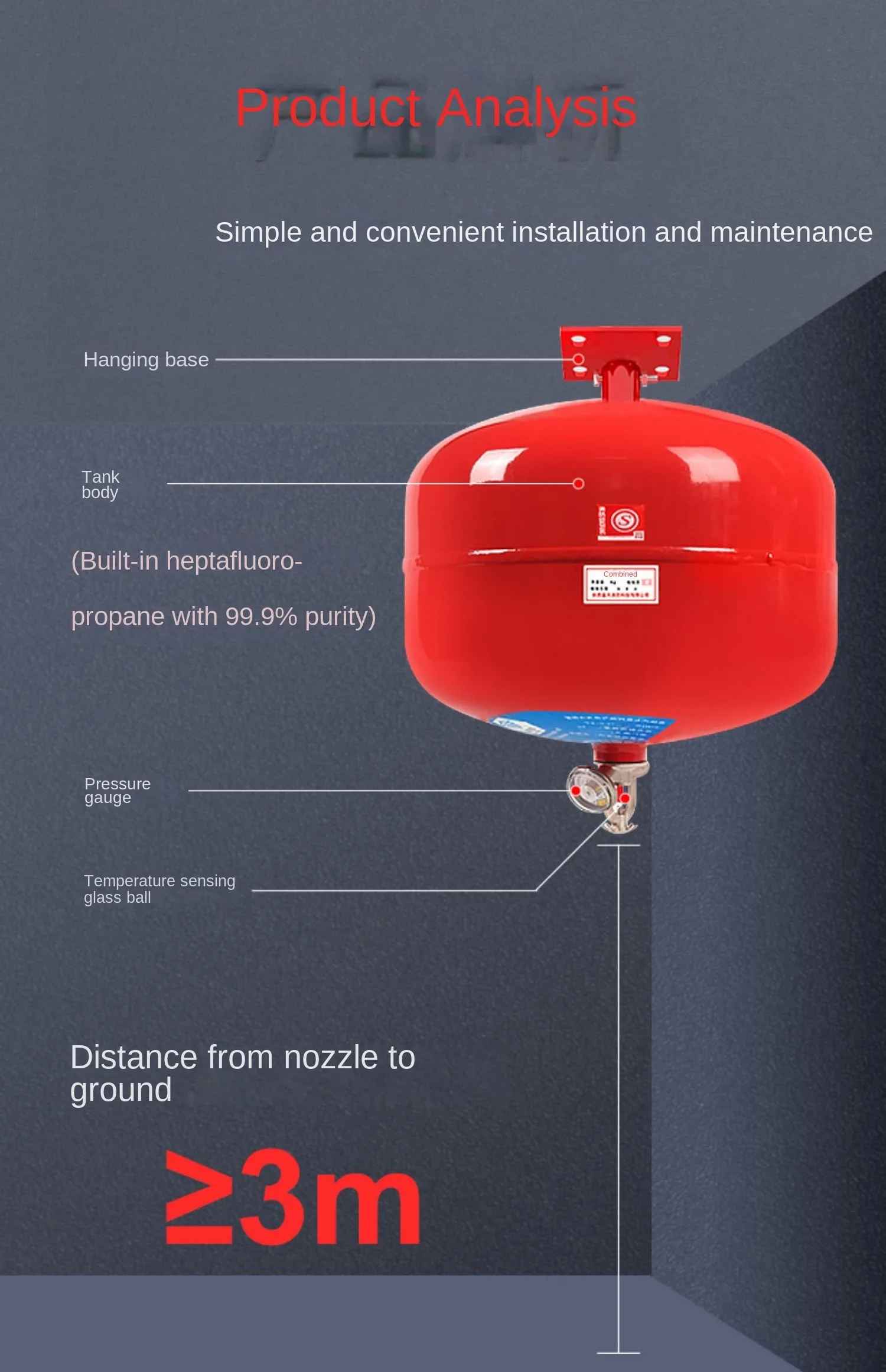 FM200 Hanging Gas Fire Extinguisher Device Steel Material Foam Agent in Volumes of 10L/20L/30L Fire Fighting Equipment Supplier