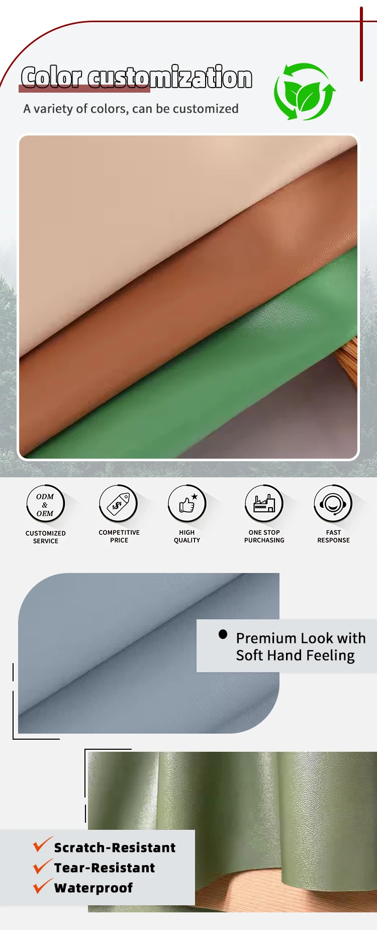 0.7mm Thickness 54/55" Width 140cm Width PU Synthetic Leather Faux Leather for Bags Wallets Belts