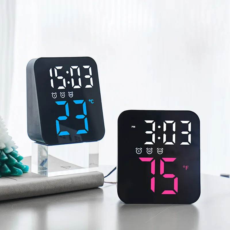 Custom Multifunction LCD Alarm Clock with Temperature Display Cute Square LED Wall Table Clock Smart Electronic Calendar