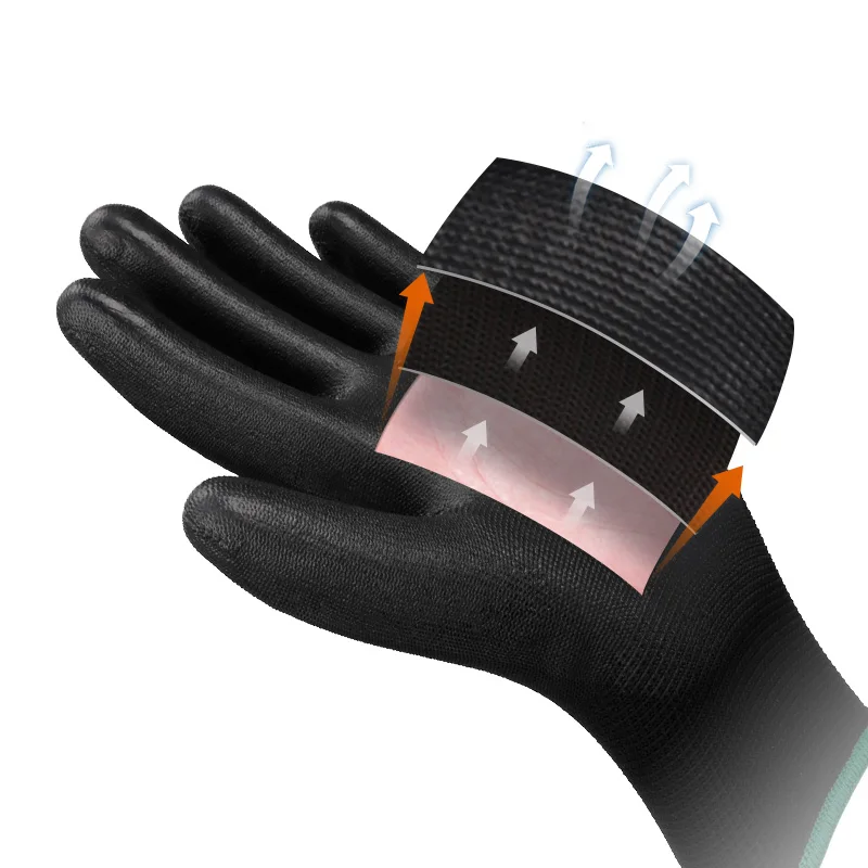XINGYU  High Quality Custom CE Certificated EN388 Black PU Rubber Gloves Garden Mechanic Flexible PU Coated Safety Work Gloves