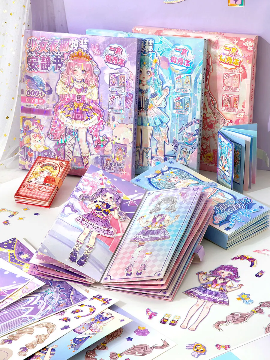 Simno Kawaii Girl Dress Up Sticker 3d Book Toy Set For Children's Diy