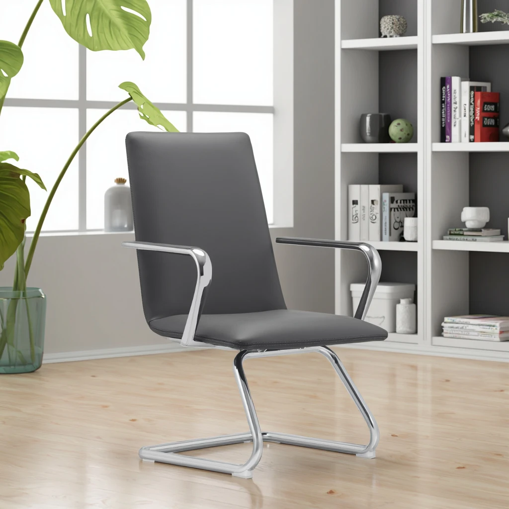 Modern Leather Executive Reception Chair with Steel Base Adjustable Height for Hotel Lobby Furnishing 4