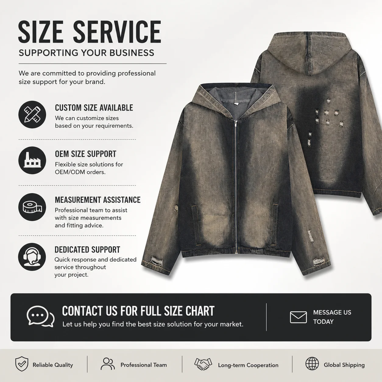 Distressed Hooded Denim Sweatshirt Destroyed Design Sense Men's Niche National Trend High Street Cross-Border