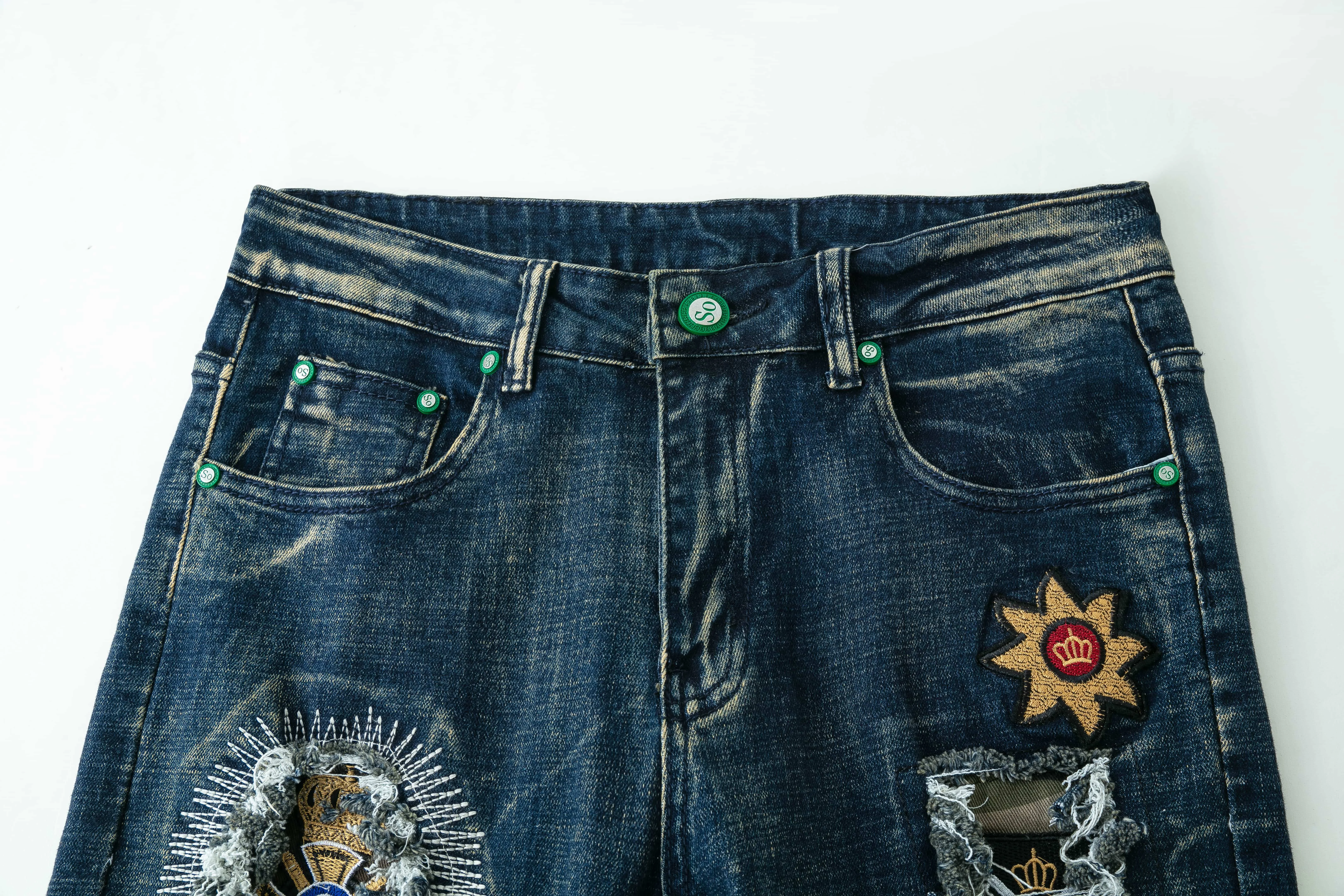 Clothing Manufacturers Washed Embroidery Vintage Hole Custom Skinny Pants Straight Jeans Man Slim Men's Jeans Men