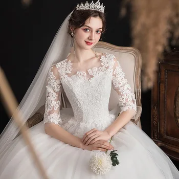2022 Spring New One Shoulder Dream Slim Mid Sleeve Lace Bride Large Size Classic Bridal Wedding Dresses
