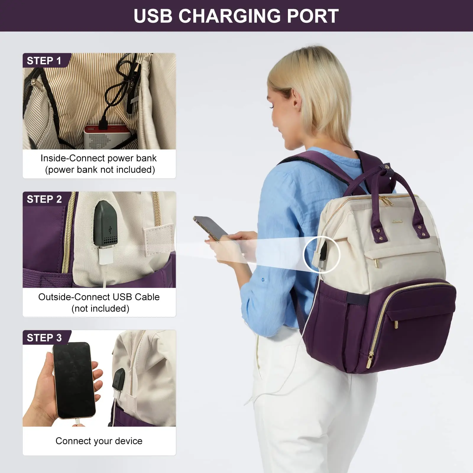 Zaino Donna Porta PC 15.6 Pollici - Antifurto, Impermeabile, Con Porta USB, Adatto Per Viaggi E Università