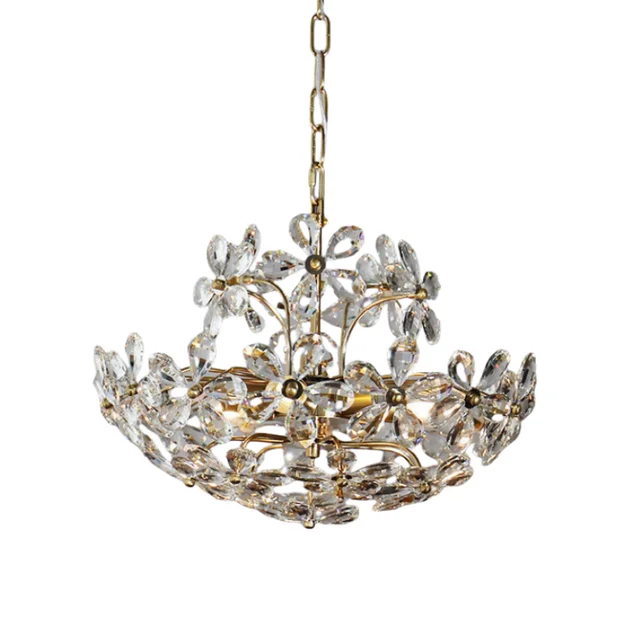 French Luxury Classic Flower Crystal Glass Ceiling Hanging Lights Living Room Bedroom Decorative Glam Chandelier Pendant
