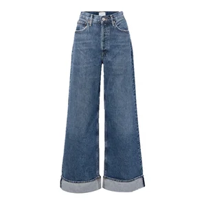 Custom Wholesale New Washed Jeans Women's High Waist Wide Leg Organic Jeans