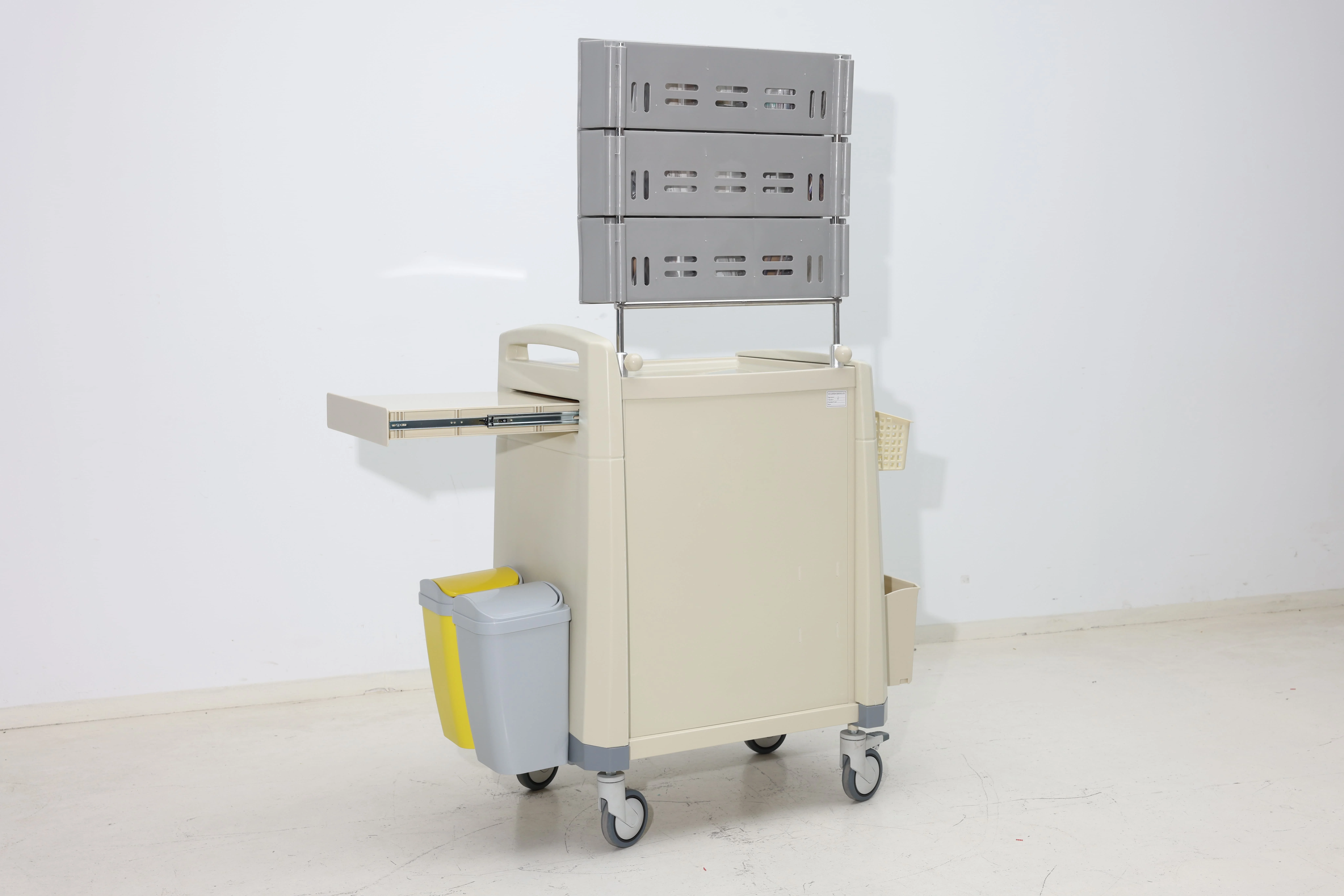 Modern ABS Surgical Anesthesia Tower with Triple-Row Transparent Pharma Trays Convenient 4-Castor Design for Hospital Hotel Use 4