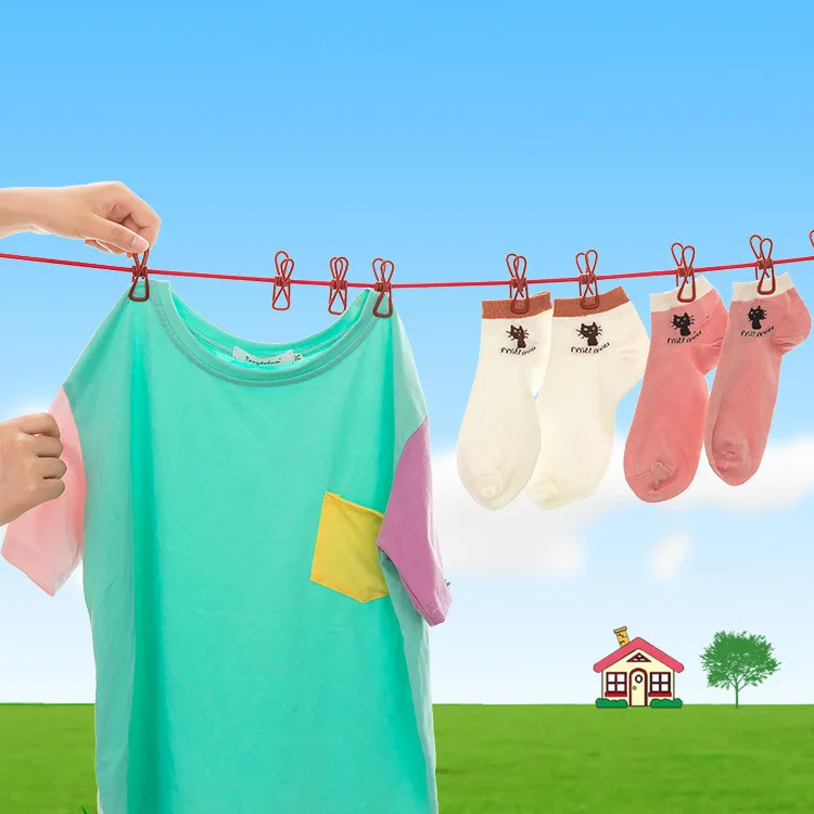 Portable Clothing Clothesline With 12 Clips Retractable Laundry Dryer Clothes Rope Drying Rack Cloth Hanging Line for Outdoor