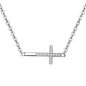 POLIVA Wholesale Joyas De Plata Minimalist Crystal Zirconia Jewelry Dainty 925 Sterling Silver Cross Necklace 18k Gold Necklace